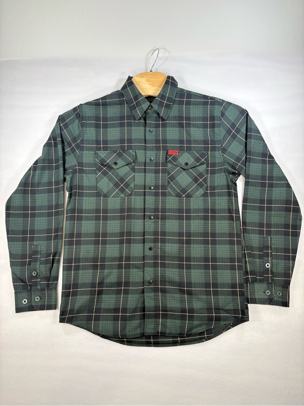 Dixxon Ornament Flannel Mens Medium Green Plaid Biker Snap Button Shirt